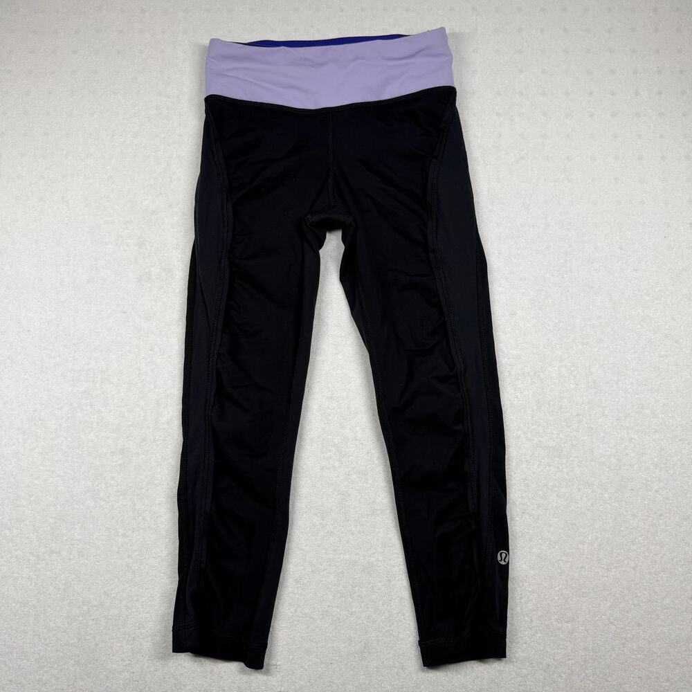 Lululemon Run Inspire Crop II Leggings Women’s Size 2 Black Purple Running